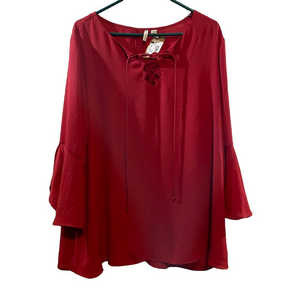 Cato Red Blouse with Tie Neck
